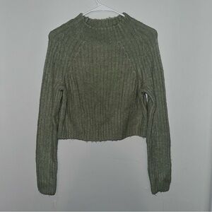 Monki Womens green mock neck cropped pullover knit sweater size small